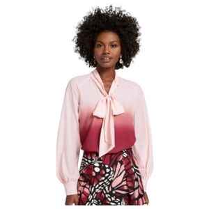 Ombre-Print Bow-Neck Blouse